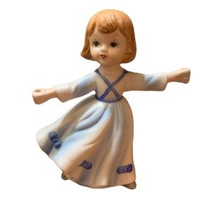 Vintage Blue Birthday Girl Candleholder Figurine Cake Topper Decoration Gift
